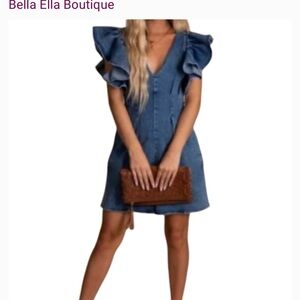 Chic Blue Ruffle Sleeve Denim Romper
